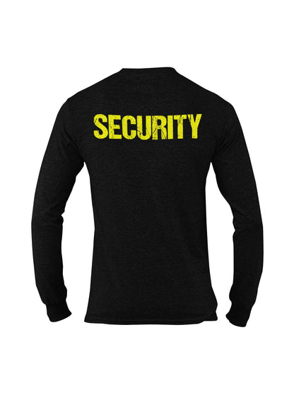 Security Men's Long Sleeve T-Shirt (Distressed Design, Black & Neon)