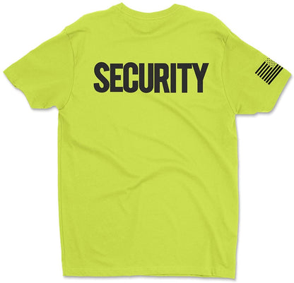 Security T-Shirt Front Back Print Men's Tee (Chest, Sleeve, Back Print, Neon Safety Green)