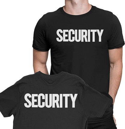 Security T-Shirt Front Back Print Men's Tee (Solid Design, Black / White)