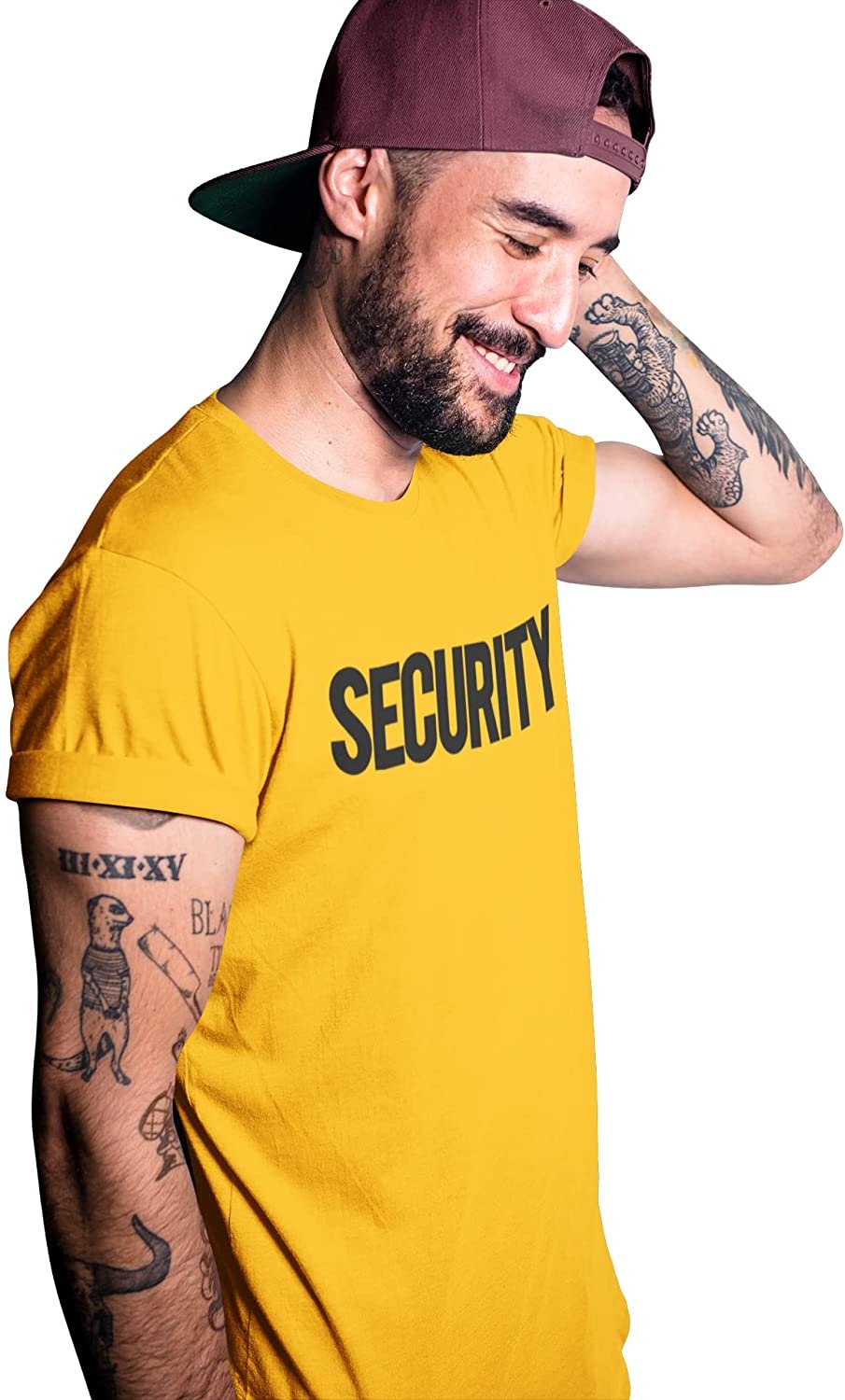 Security T-Shirt Front Back Print Men's Tee (Solid Design, Gold / Black)