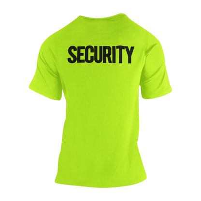 Security T-Shirt Front Back Print Men's Tee (Solid Design, Neon Safety Green / Black)