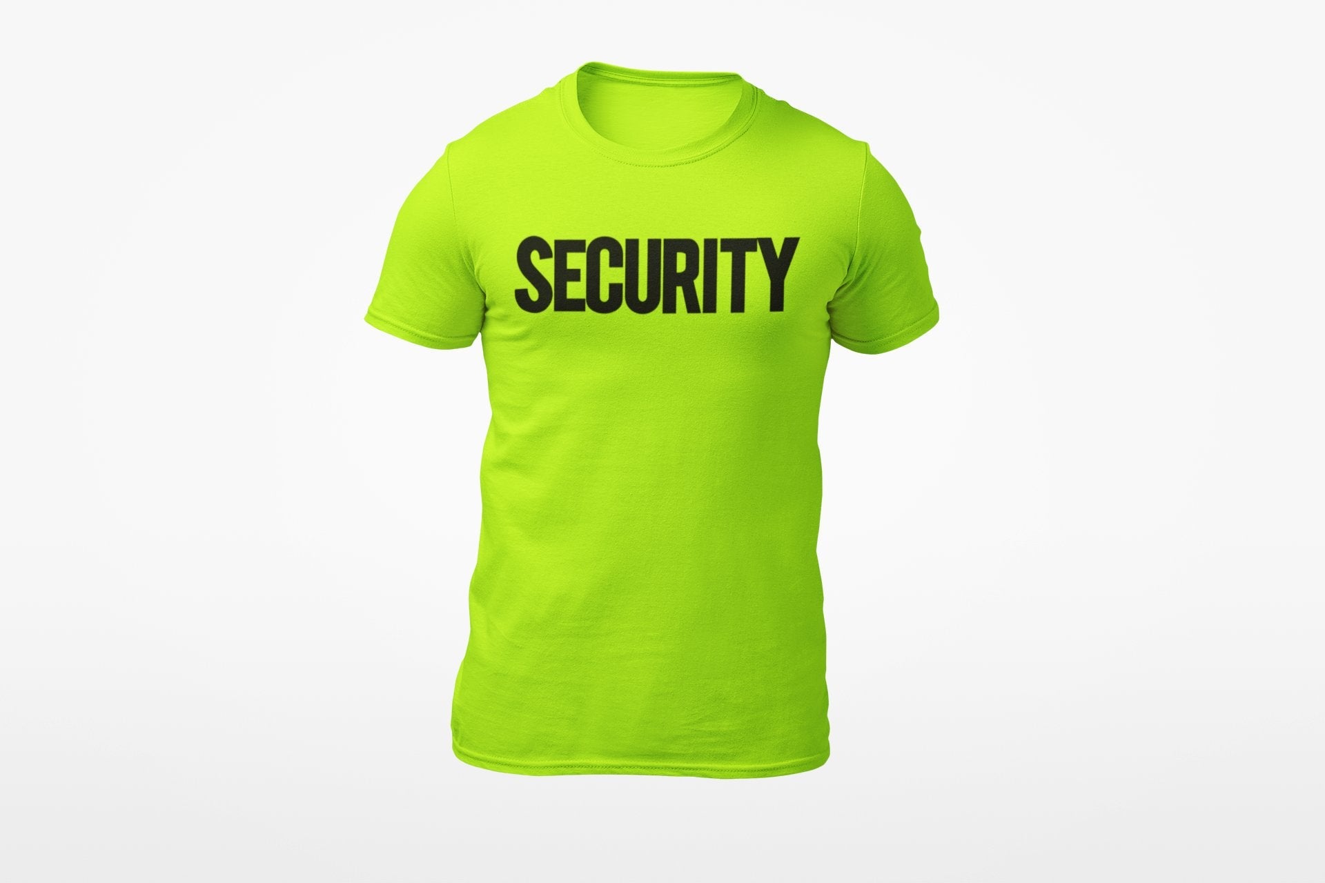 Security T-Shirt Front Back Print Men's Tee (Solid Design, Neon Safety Green / Black)