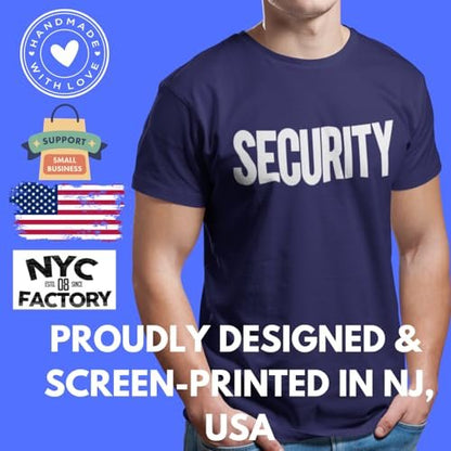 Security T-Shirt Front Back Print Men's Tee Staff Event Shirt (Navy & White)