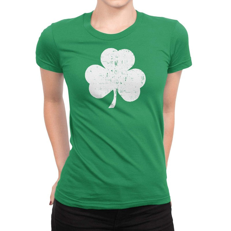 Shamrock Ladies Tee (Big Distressed Design, Irish Green)