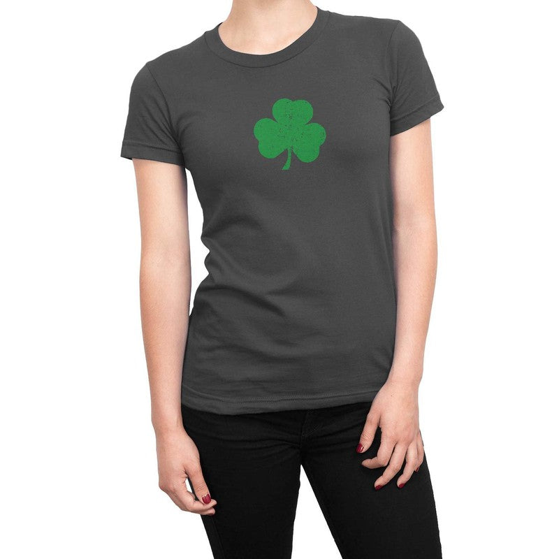 Shamrock Ladies Tee (Small Distressed Design, Charcoal & Green)