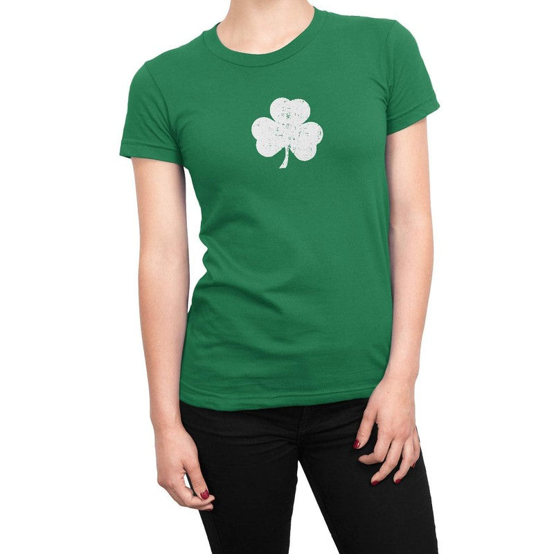 Shamrock Ladies Tee (Small Distressed Design, Kelly Green)