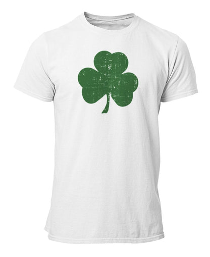 Shamrock Men's Tee (Distressed Big Design, White & Green)