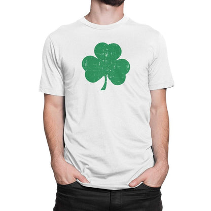 Shamrock Men's Tee (Distressed Big Design, White & Green)