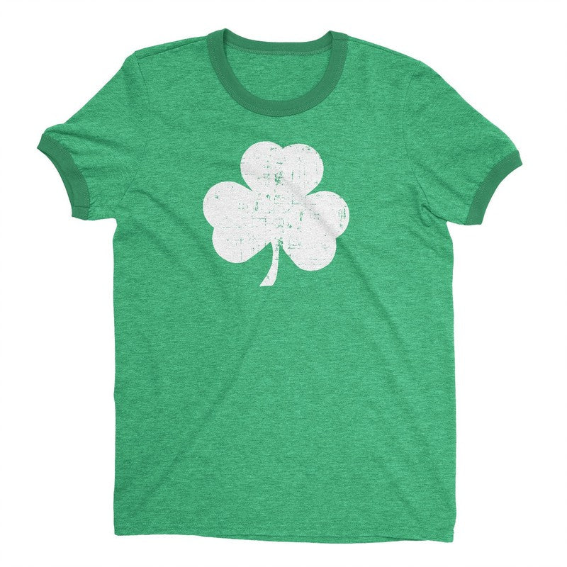 Shamrock Ringer Tee Men's Distressed Design Heather Green