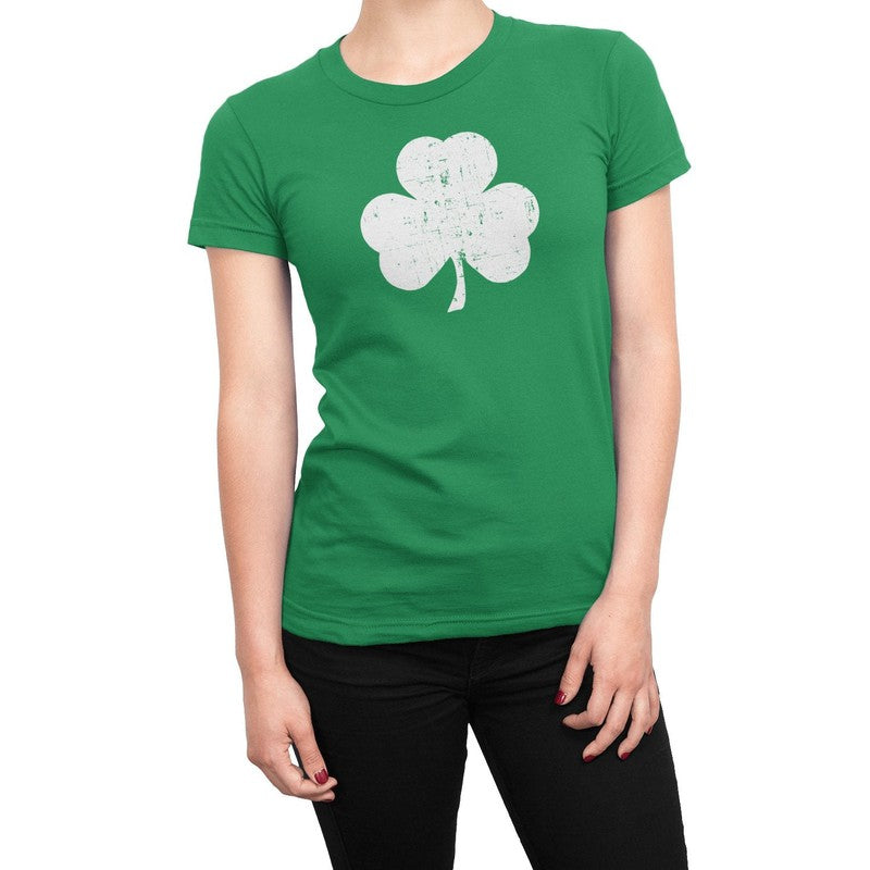 Shamrock Tee Ladies (Big Distressed Design, Irish Green)