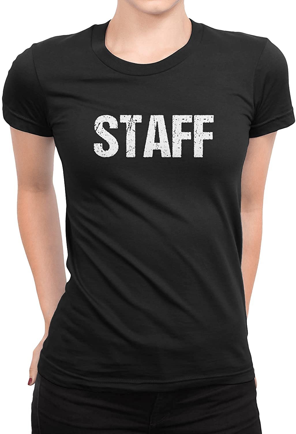 Staff Ladies Short Sleeve T-Shirt (Distressed Design, Black & White)