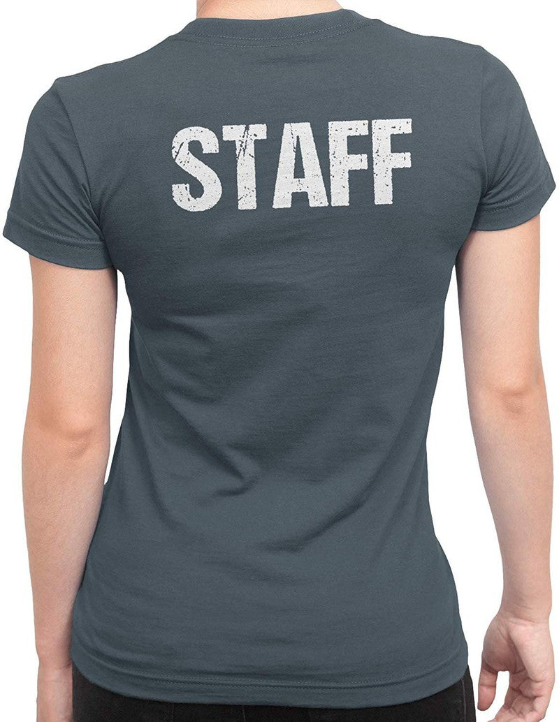 Staff Ladies Short Sleeve T-Shirt (Distressed Design, Charcoal/White)