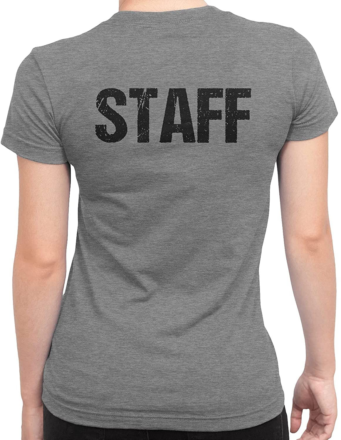 Staff Ladies Short Sleeve T-Shirt (Distressed Design, Heather Gray & Black)