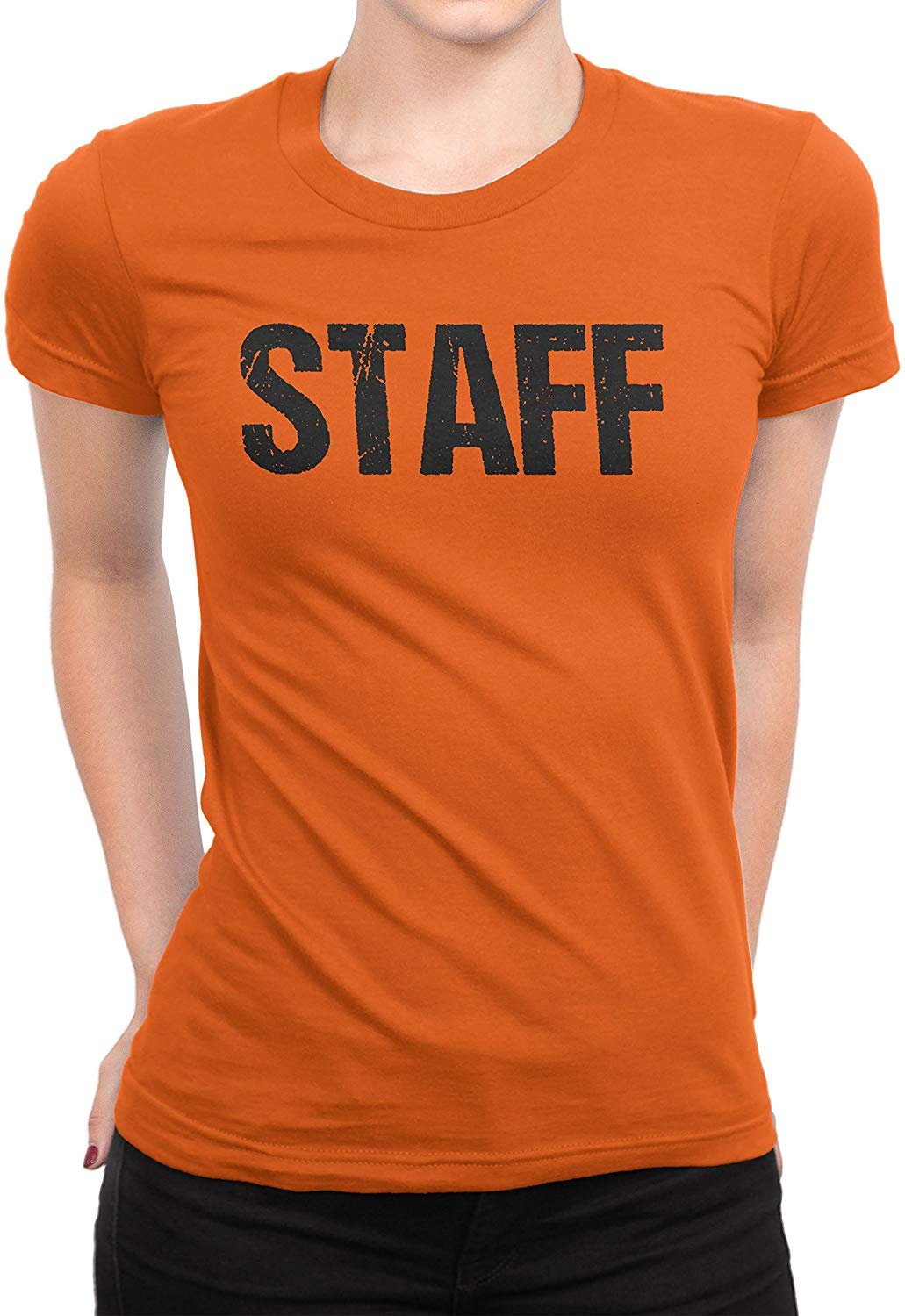 Staff Ladies Short Sleeve T-Shirt (Distressed Design, Orange)