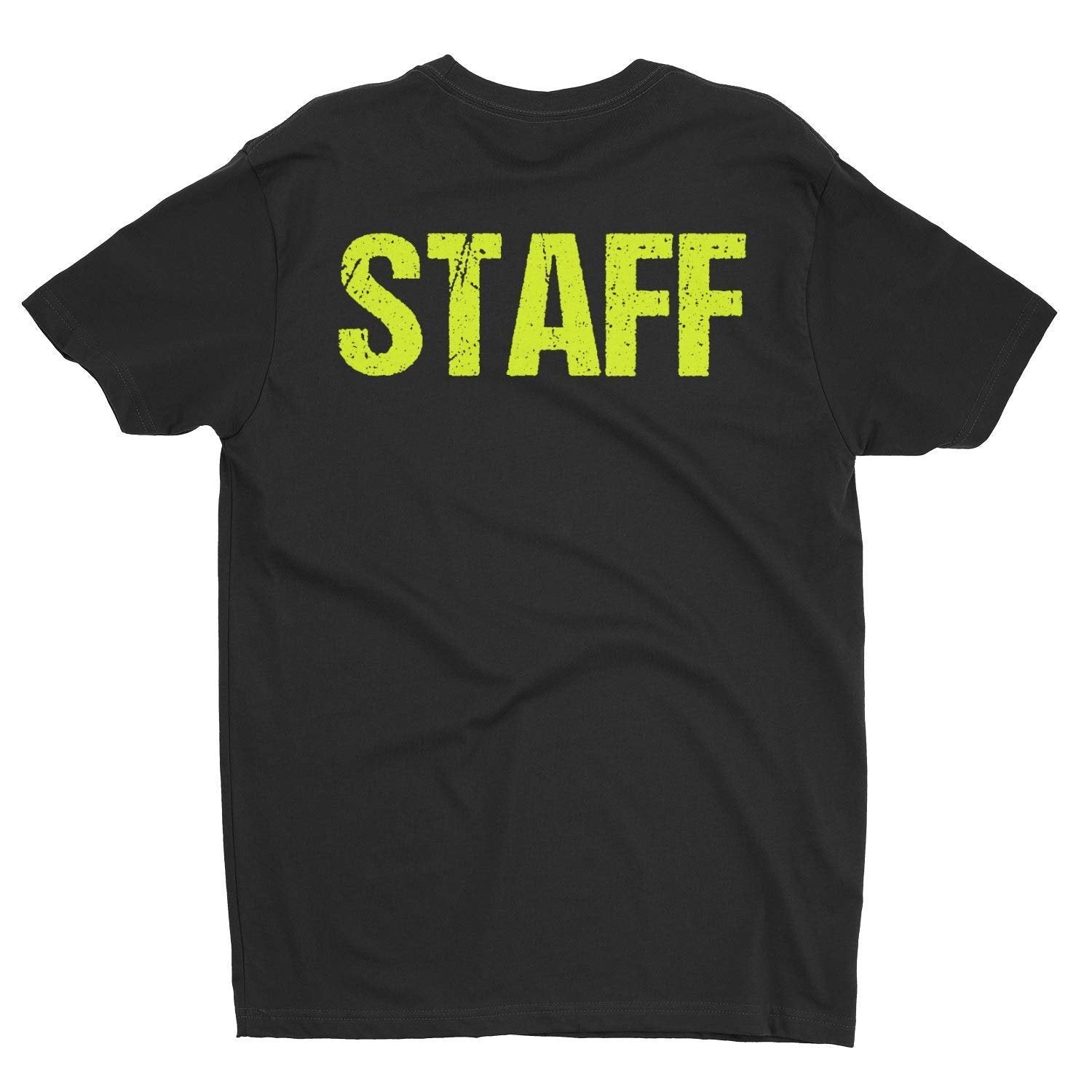 Staff T-Shirt Screen Printed Front & Back Men's Unisex Style (Black/Neon, Distressed)