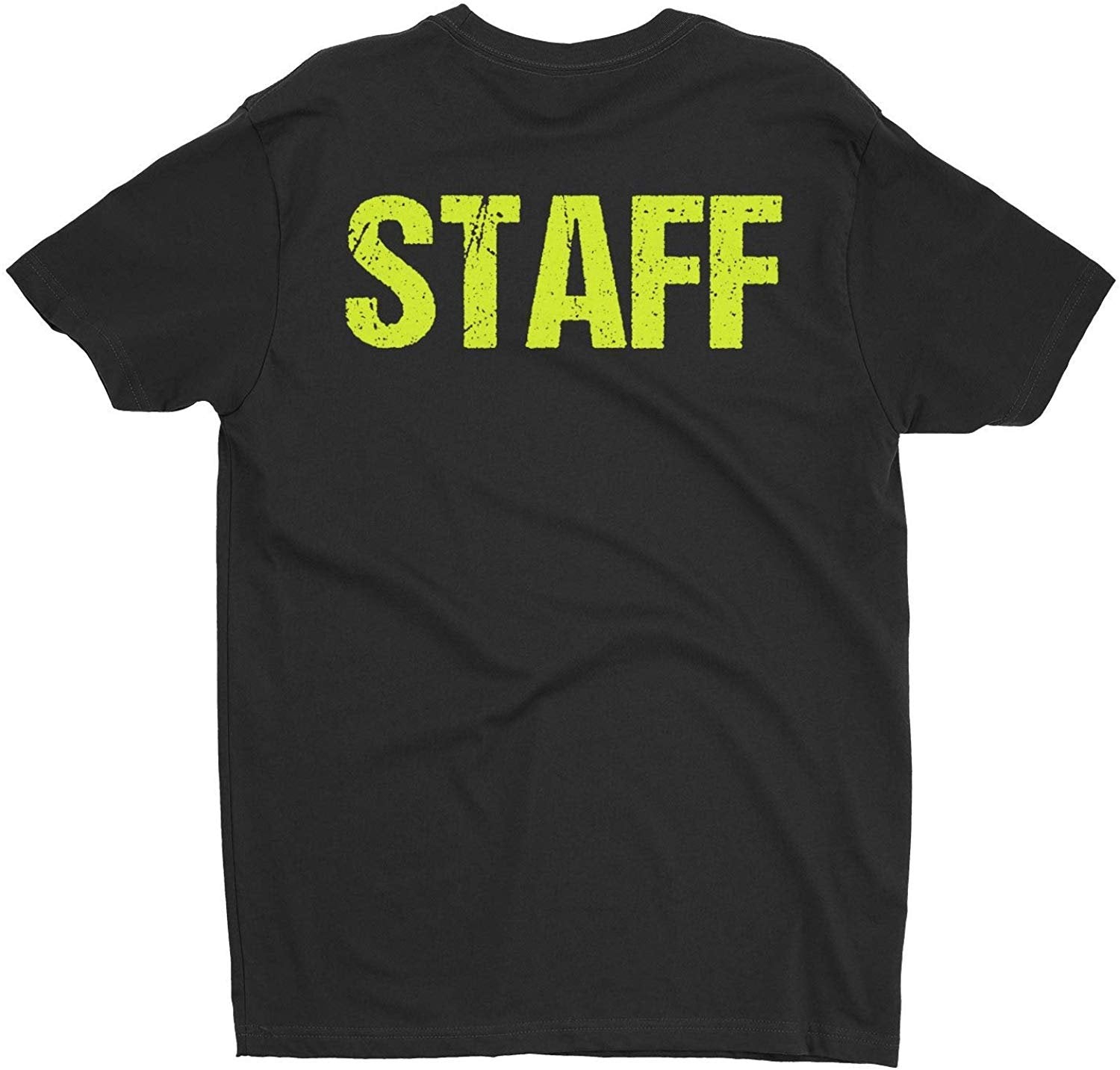 Staff T-Shirt Screen Printed Front & Back Men's Unisex Style (Black/Neon, Distressed)