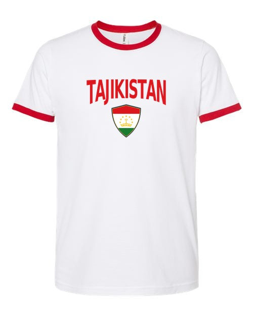 Tajikistan Arched Crest Soccer Ringer Tee — NYC Factory