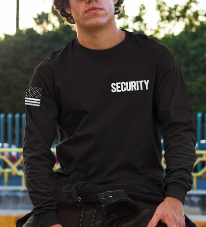 Title: Men's Security Sweatshirt Soft Fleece Crewneck (Black/White)