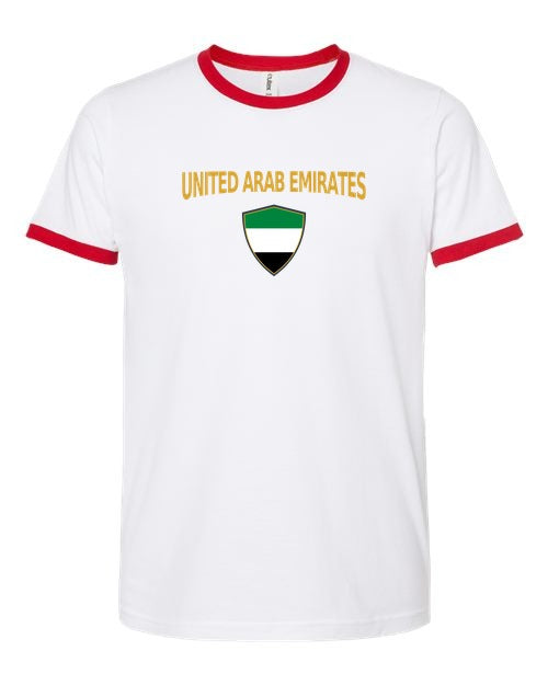 United Arab Emirates Arched Crest Soccer Ringer Tee — NYC Factory