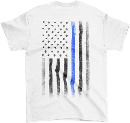 USA Flag Men's Blue Lives Matter Tee Chest & Back Print