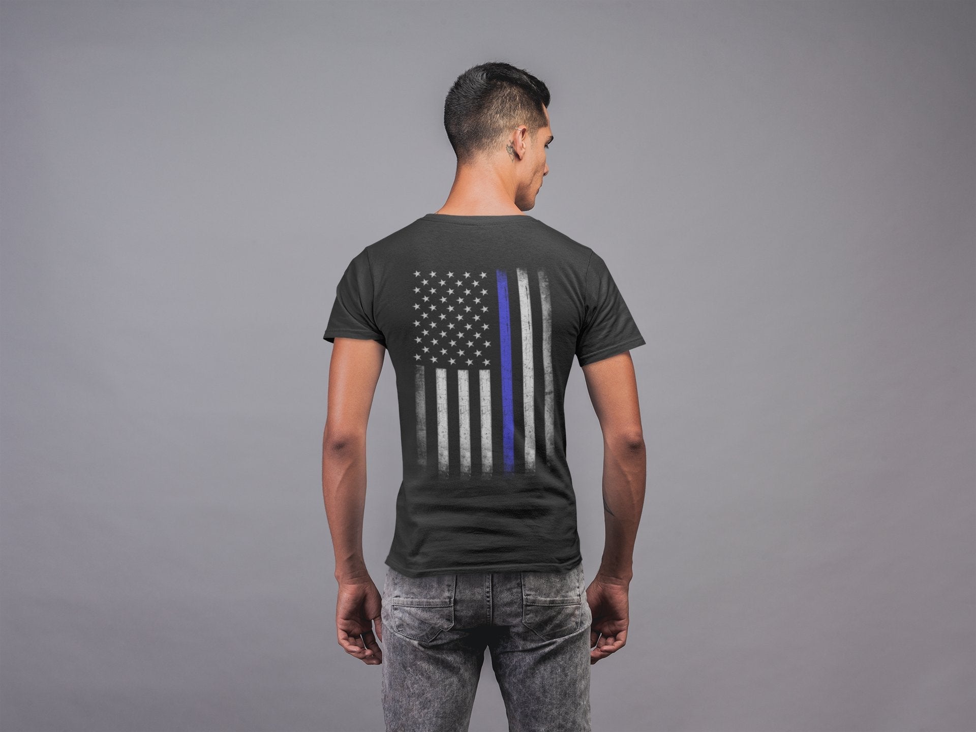 USA Flag Men's Blue Lives Matter Tee Chest & Back Print