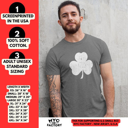 USA Screen Printed Charcoal Irish Distressed Shamrock T-Shirt St Patricks Day Mens Ireland