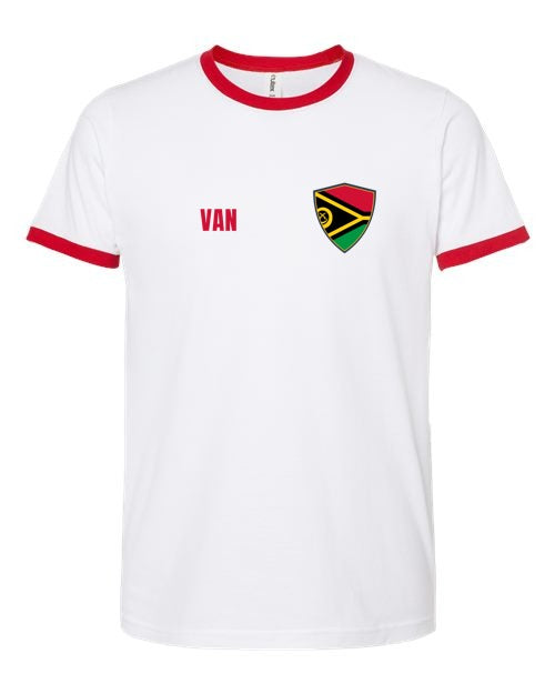 Vanuatu Soccer Ringer Tee — Retro National Crest | NYC Factory