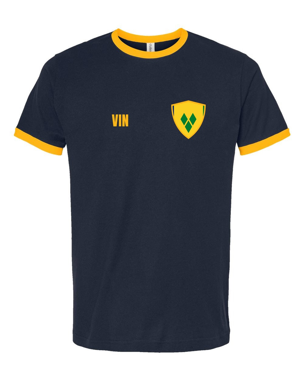 Saint Vincent And The Grenadines Soccer Ringer Tee — Retro National Crest | NYC Factory