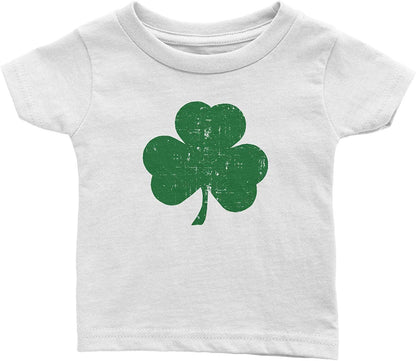 White Shamrock Baby Tee (Distressed, White/Green)