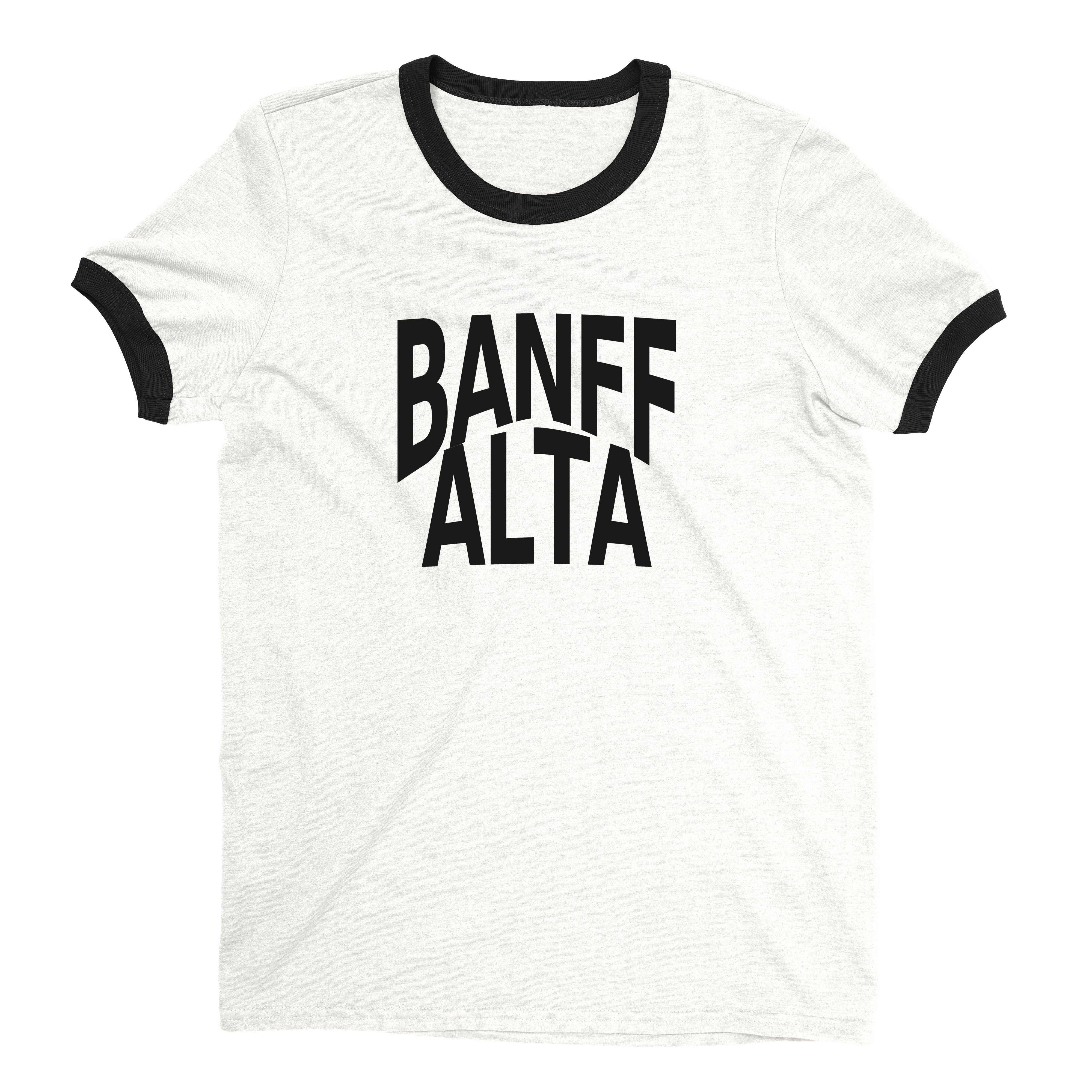 Banff National Park Ringer Tee Retro Style Men's T-Shirt - NYC Factory - White