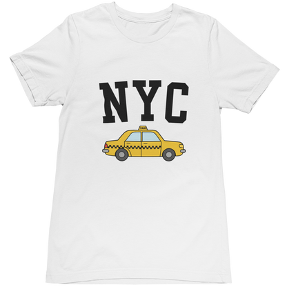 Womens White t-shirt with 'NYC' and taxi graphic Ladies tee shirt 