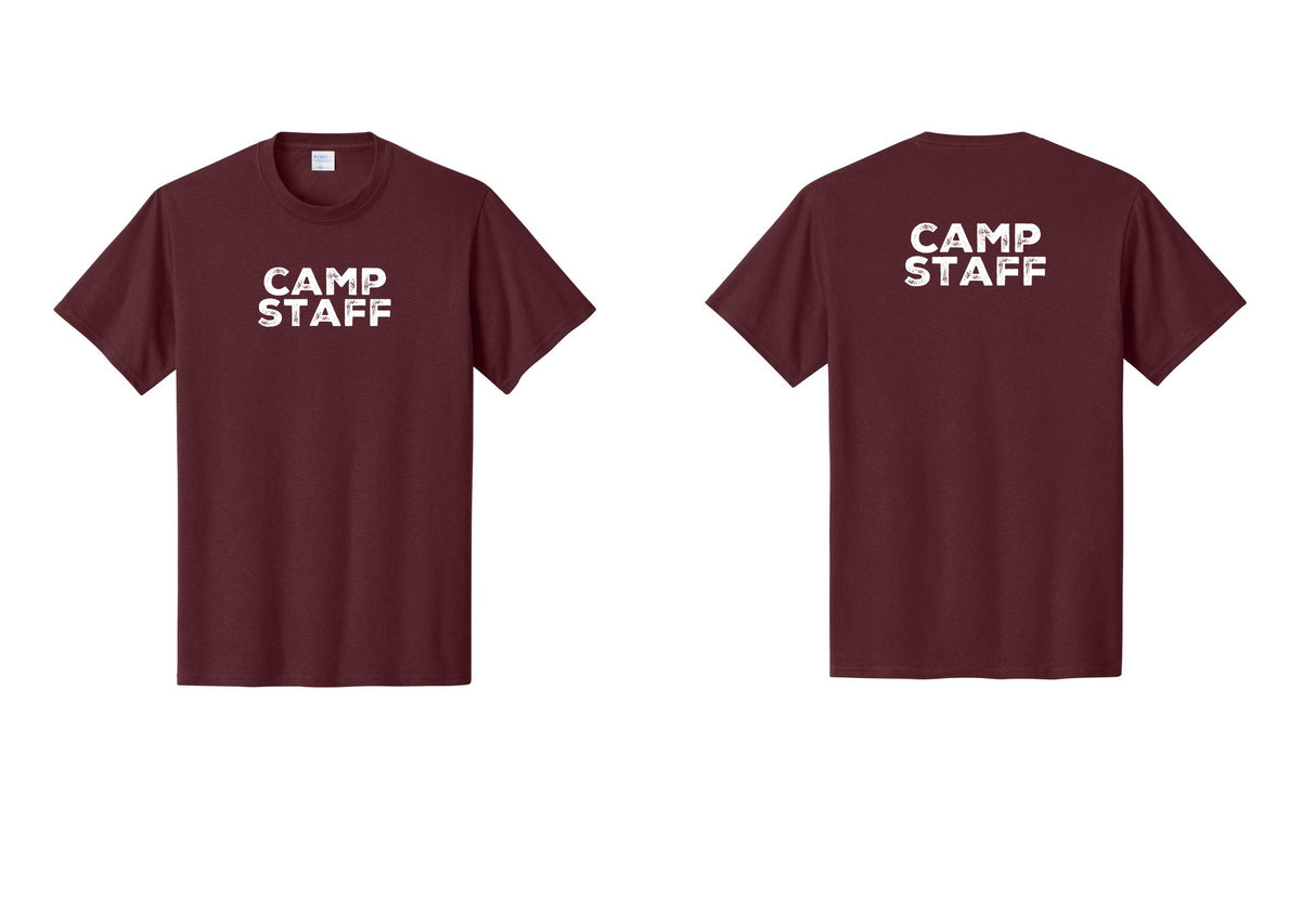 NYC Factory Unisex Camp Staff Charcoal T-Shirt - Front + Back - Athletic Maroon