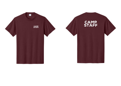 NYC Factory Unisex Camp Staff Charcoal T-Shirt - Chest + Back - Athletic Maroon