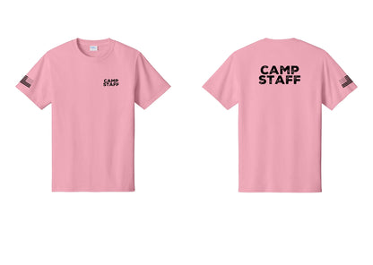 NYC Factory Camp Staff T-Shirt - Chest + Back + US Flag Sleeve - Candy Pink