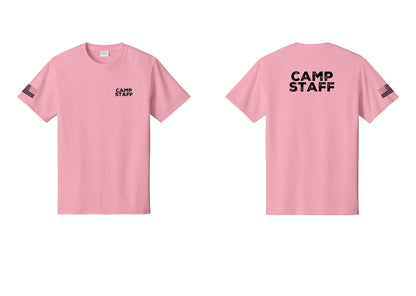 NYC Factory Unisex Camp Staff Charcoal T-Shirt - Chest + Back + US Flag Sleeve - Candy Pink