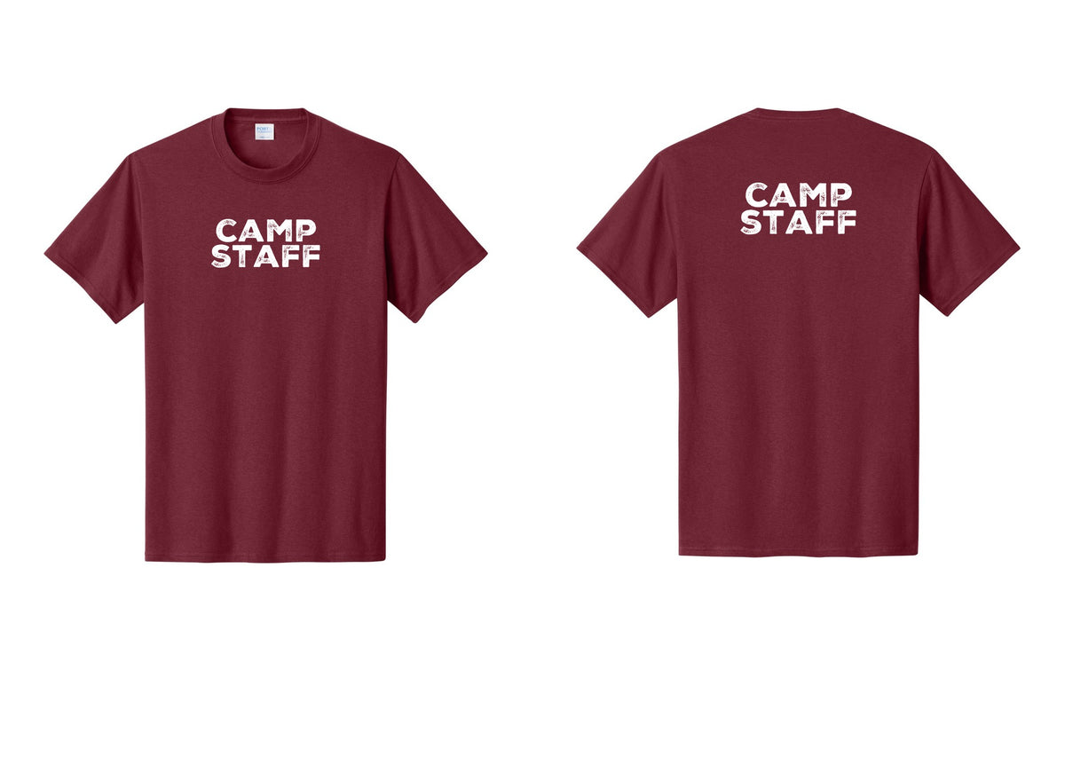 NYC Factory Unisex Camp Staff Charcoal T-Shirt - Front + Back - Cardinal