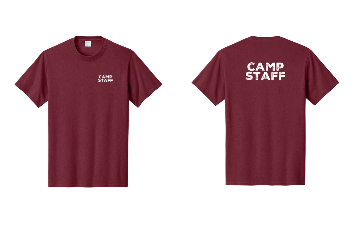 NYC Factory Camp Staff T-Shirt - Chest + Back - Cardinal