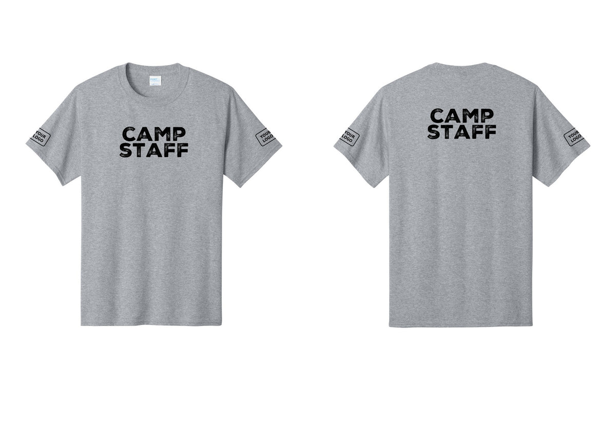 NYC Factory Custom Logo Camp Staff T-Shirt - Front + Back + Your Logo Sleeves - Athletic Heather