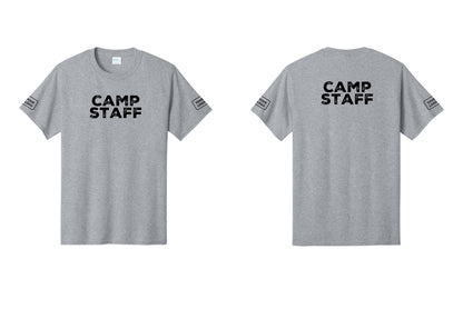 NYC Factory Custom Logo Camp Staff T-Shirt - Front + Back + Your Logo Sleeves - Athletic Heather