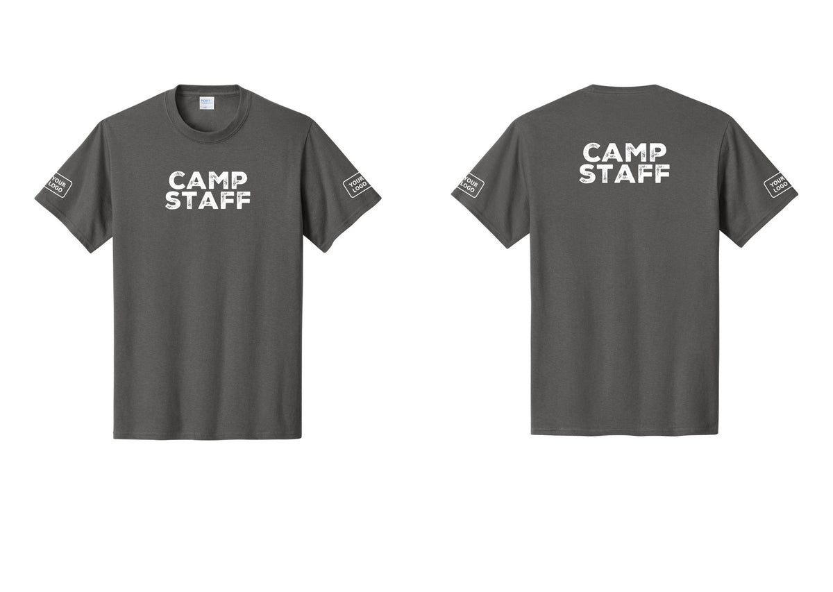 NYC Factory Unisex Custom Logo Camp Staff T-Shirt - Front + Back + Your Logo Sleeves - Charcoal