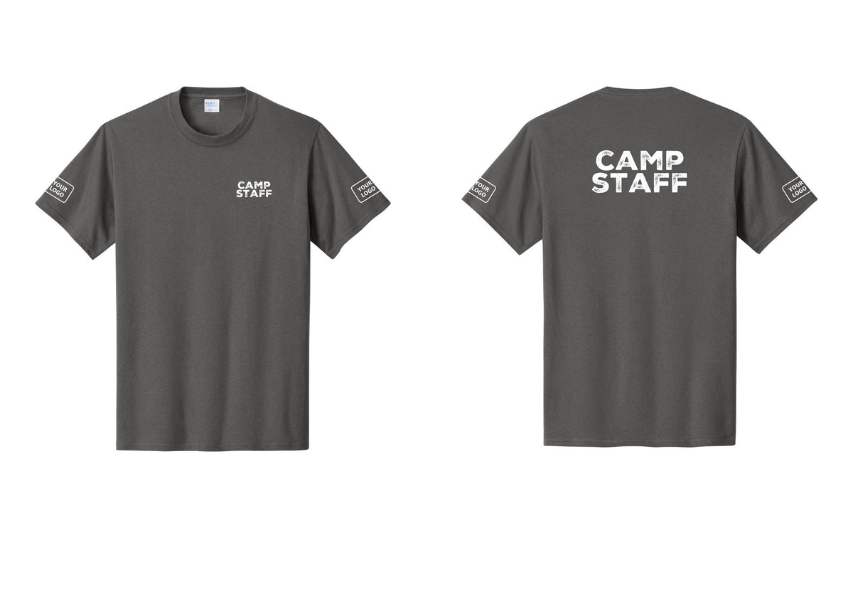 NYC Factory Custom Logo Camp Staff T-Shirt - Chest + Back + Your Logo Sleeves - Charcoal
