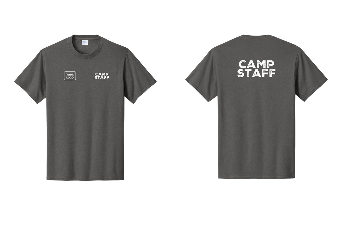 NYC Factory Custom Logo Camp Staff T-Shirt - CAMP STAFF + Your Logo + Back - Charcoal
