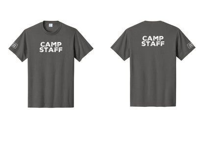 NYC Factory Custom Logo Camp Staff T-Shirt - Front + Back + Your Logo Sleeve - Charcoal