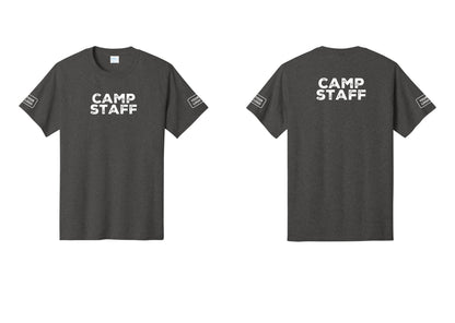 NYC Factory Unisex Custom Logo Camp Staff T-Shirt - Front + Back + Your Logo Sleeves - Dark Heather Grey