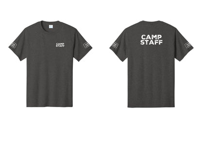 NYC Factory Unisex Custom Logo Camp Staff T-Shirt - Chest + Back + Your Logo Sleeves - Dark Heather Grey