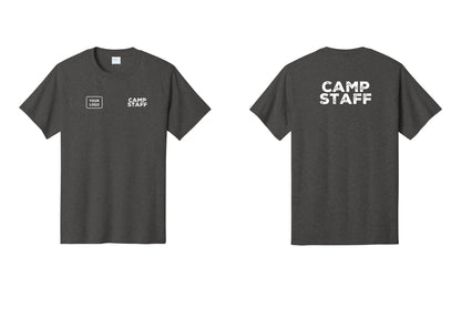NYC Factory Custom Logo Camp Staff T-Shirt - CAMP STAFF + Your Logo + Back - Dark Heather Grey