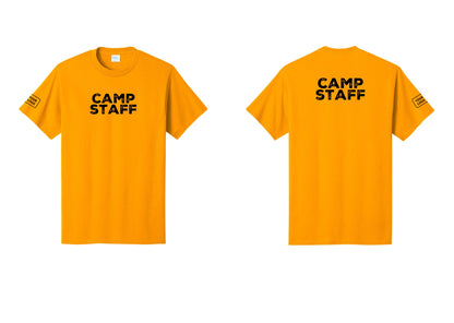 NYC Factory Unisex Custom Logo Camp Staff T-Shirt - Front + Back + Your Logo Sleeve - Gold