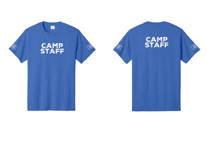 NYC Factory Custom Logo Camp Staff T-Shirt - Front + Back + Your Logo Sleeves - Heather Royal