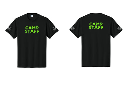 NYC Factory Custom Logo Camp Staff T-Shirt - Front + Back + Your Logo Sleeves - Black / Neon