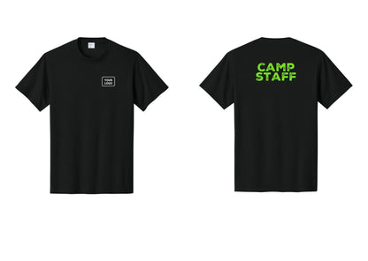 NYC Factory Unisex Custom Logo Camp Staff T-Shirt - Your Logo + Back - Black / Neon
